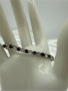 Sapphire Like Silver Tennis Bracelet Blue Clear Stones
